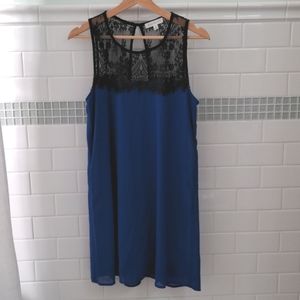 Socialite dark blue dress with black lace detailing. Small.